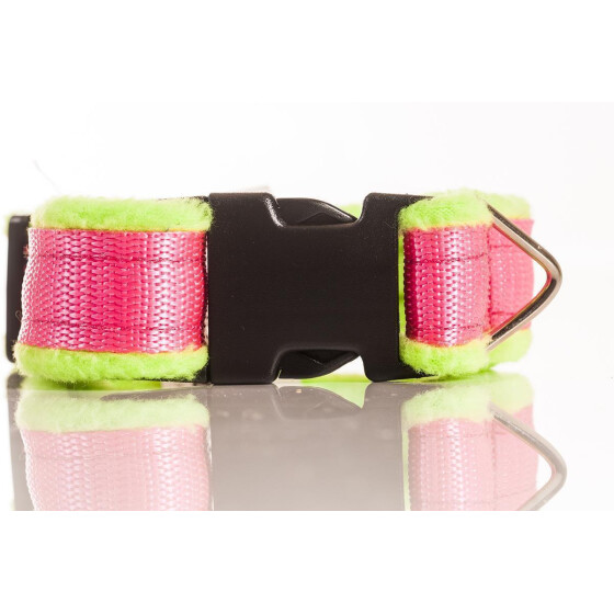 Halsband neon aus Gurtband, gepolstert, Farbe: grün (Polster), pink (Gurtband) Breite: 30mm