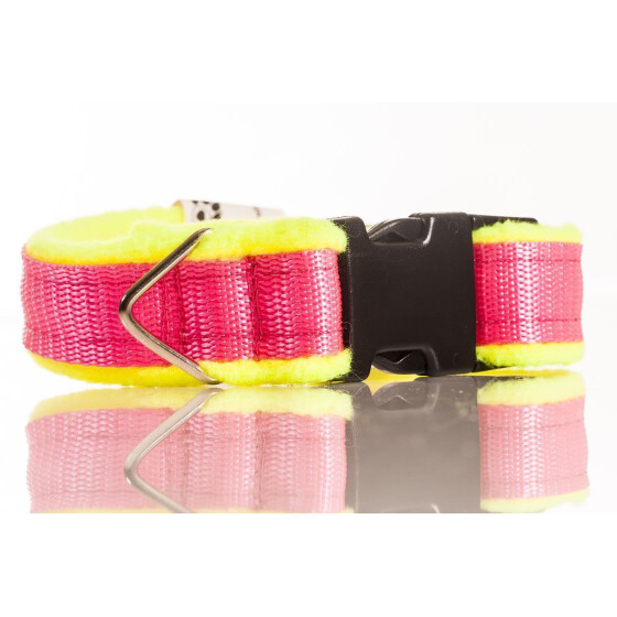 Halsband neon aus Gurtband, gepolstert, Farbe: gelb (Polster), pink (Gurtband) Breite: 30mm
