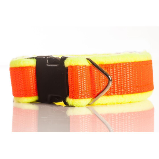 Halsband neon aus Gurtband, gepolstert, Farbe: gelb (Polster), orange (Gurtband) Breite: 30mm