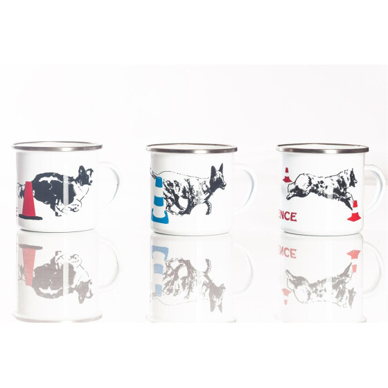 Emaille-Tasse 0,3l mit Hundesportmotiv, zweifarbig