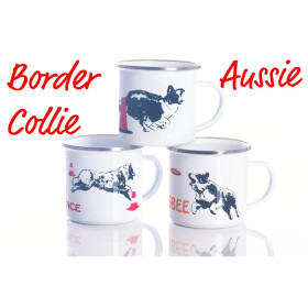 Emaille-Tasse 0,3l mit Hundesportmotiv, zweifarbig
