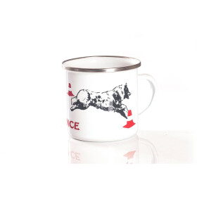 Emaille-Tasse 0,3l mit Hundesportmotiv, zweifarbig