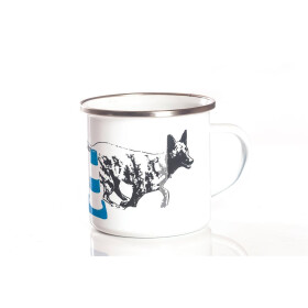 Emaille-Tasse 0,3l mit Hundesportmotiv, zweifarbig, Sportart Obedience: Rasse Hollandse Herder