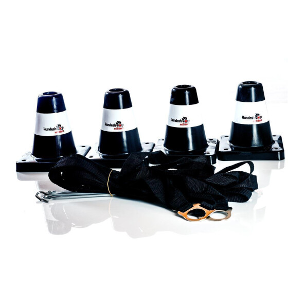 Boxset aus Boxband und 4 Pylonen, Farbe schwarz-schwarz: Banderole weiss