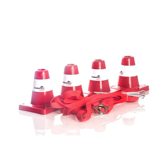 Boxset aus Boxband und 4 Pylonen, Farbe rot-weiß: Banderole weiss