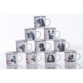 Emaille-Tasse 0,3l mit Hunderasse, zweifarbig,...