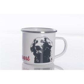 Emaille-Tasse 0,3l mit Hunderasse, zweifarbig, rot-weiß