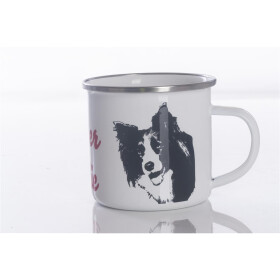Emaille-Tasse 0,3l mit Hunderasse, zweifarbig, rot-weiß