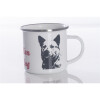 Emaille-Tasse 0,3l mit Hunderasse, zweifarbig, rot-weiß