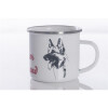 Emaille-Tasse 0,3l mit Hunderasse, zweifarbig, rot-weiß