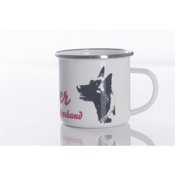 Emaille-Tasse 0,3l mit Hunderasse, zweifarbig, rot-weiß Hollandse Herder