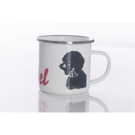 Emaille-Tasse 0,3l mit Hunderasse, zweifarbig, rot-weiß Kleinpudel