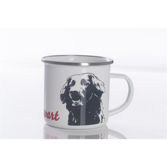 Emaille-Tasse 0,3l mit Hunderasse, zweifarbig, rot-weiß Hovawart
