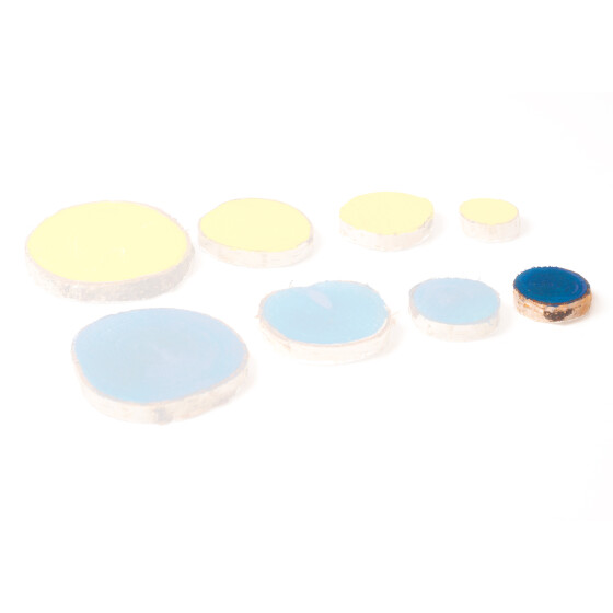 Target aus Holz, Baumscheibe ca. 7mm Höhe, zweifarbig lackiert XS (2,5-3,5cm Durchm.) Weiß/Blau