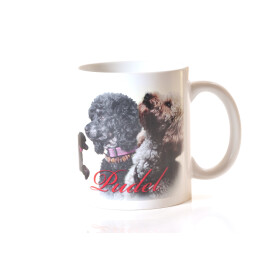 Tasse mit Rasseaufdruck Pudel, rechtshänder