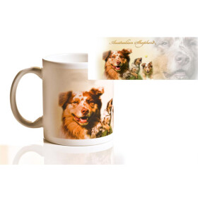 Tasse mit Rasseaufdruck Australien-Shepherd, linkshänder