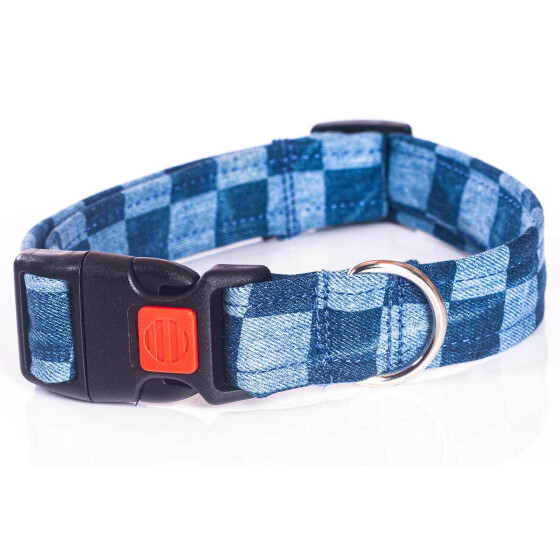 Hundehalsband Jeans in verschiedenen Designs blau-kariert 25mm