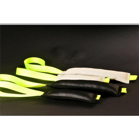 Beißwurst, Leder, schwarz o. weiß mit neon Handschlaufe in zwei Größen