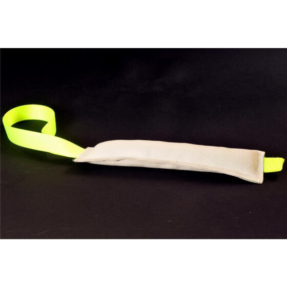 Beißwurst, Leder, weiß mit neon Handschlaufe, Größe S