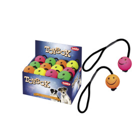 Moosgummi Smiley Ball mit Seil, 6,3cm Durchmesser neonorange