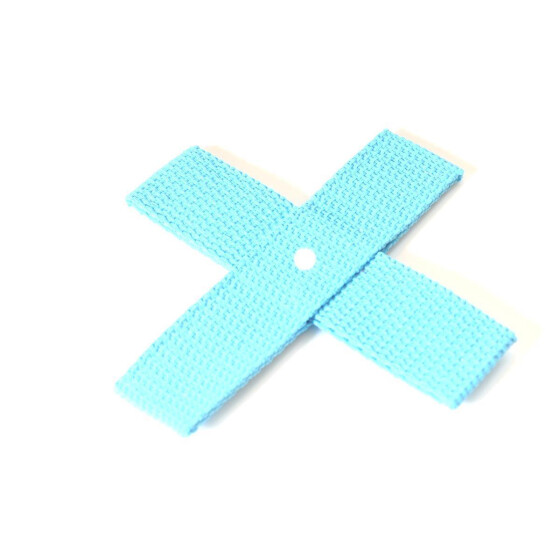 Kreuz, Target aus Gurtband ca. 10x10 cm, 25mm breit türkis