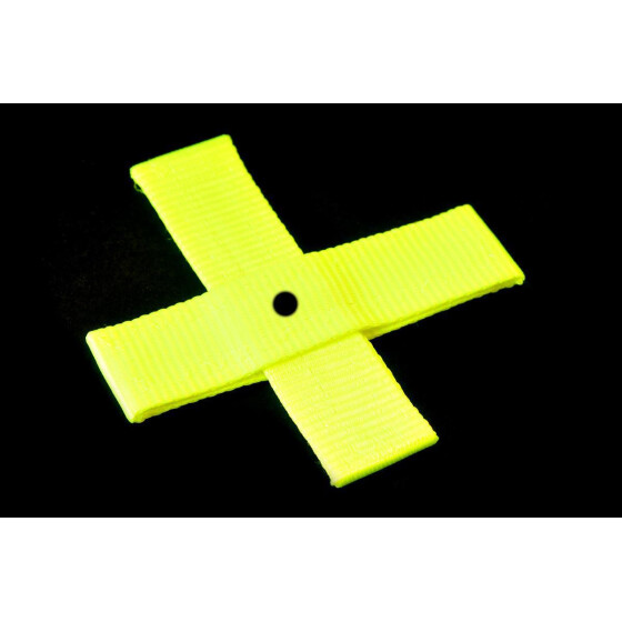 Kreuz, Target aus Gurtband ca. 10x10 cm, 25mm breit neongelb