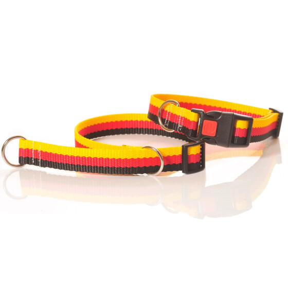 Halsband aus Gurtband, schwarz-rot-gold, 25mm breit