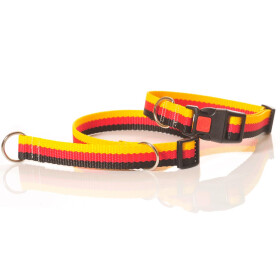 Halsband aus Gurtband, schwarz-rot-gold, 25mm breit