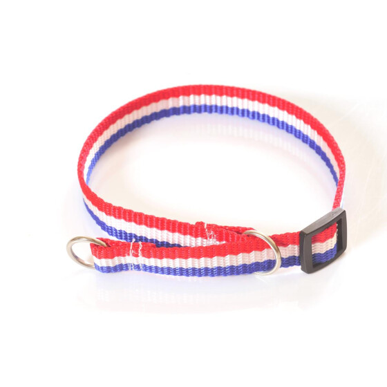 Halsband aus Gurtband, blau-weiß-rot, 20mm breit Zugstop