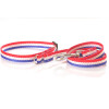 Halsband und Leine aus Gurtband, blau-weiß-rot, 20mm breit Zugstop