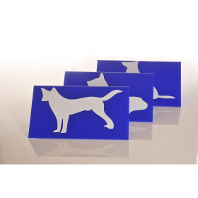 Schilderset, mit Symbolen für Sitz, Platz und Steh, blau, Acrylglas