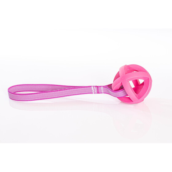 Vollgummi-Gitterball, 9cm, am Band pink