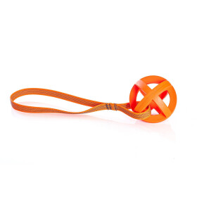 Vollgummi-Gitterball, 9cm, am Band orange