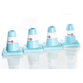 4 Stück Box-Pylone mittelschwer, offen, gerundete Kanten im Set türkisblau (CS UN 5070) weisse Banderole