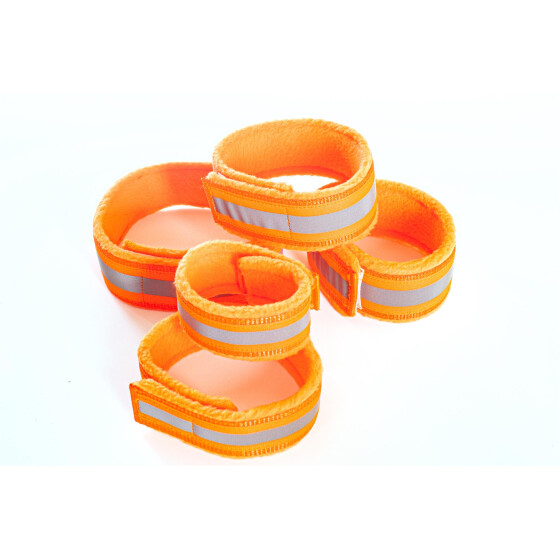 Reflektorhalsband mit Klettverschluss, neonorange in verschiedenen Größen.