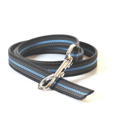 Leine, gummiert, 20mm breit,  ohne Handschlaufe schwarz-blau 1m