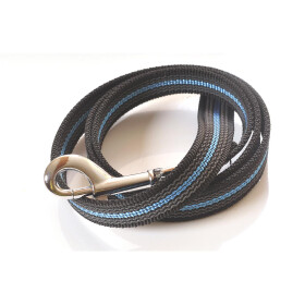 Leine, gummiert, 20mm breit,  ohne Handschlaufe schwarz-blau 1m