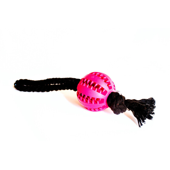 Vollgummiball am Seil in 2 Größen und 3 Farben, Farbe: pink, Größe: 5cm