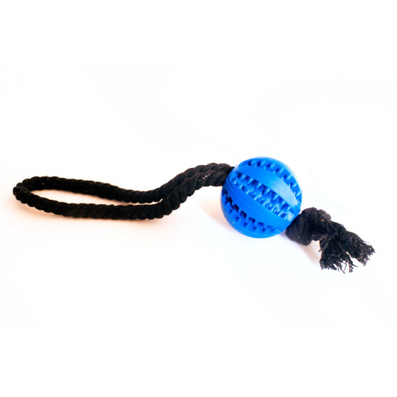 Vollgummiball am Seil in 2 Größen und 3 Farben, Farbe: blau, Größe: 5cm