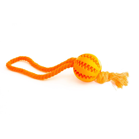 Vollgummiball am Seil in 2 Größen und 3 Farben, Farbe: orange, Größe: 5cm