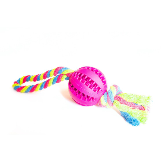 Vollgummiball am Seil in 2 Größen und 3 Farben, Farbe: pink, Größe: 7cm