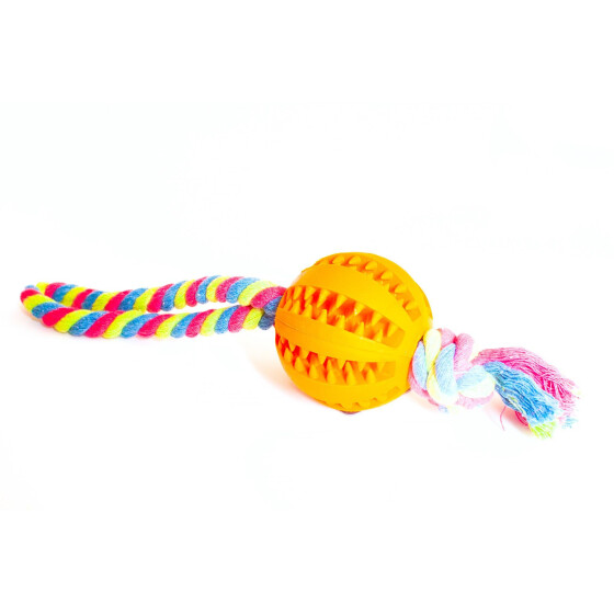 Vollgummiball am Seil in 2 Größen und 3 Farben, Farbe: orange, Größe: 7cm