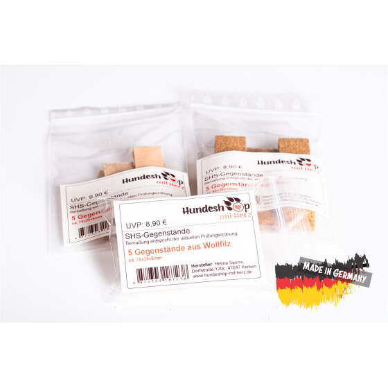 Suchgegenstände, Trainingsgegenstände SHS - 5 Stück im Druckverschlussbeutel