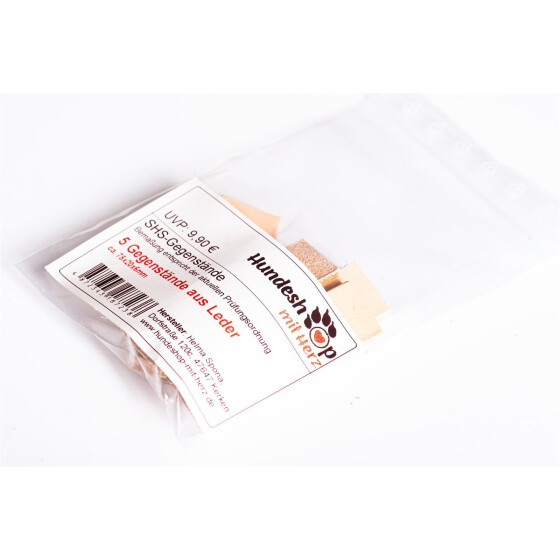 Suchgegenstände SHS - 5 Stück im Druckverschlussbeutel Leder, unbehandelt