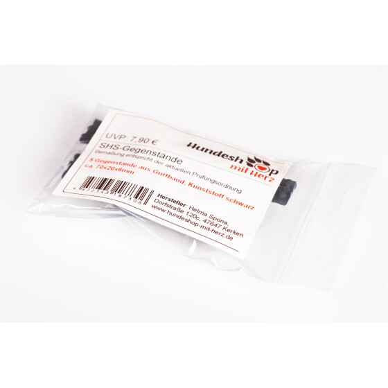 Suchgegenstände, Trainingsgegenstände SHS - 5 Stück im Druckverschlussbeutel Gurtband-Kunststoff, schwarz