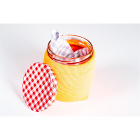 rundes, großes Glas mit Baumwolltuch und...