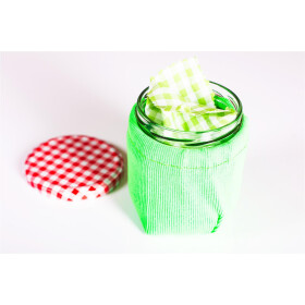 rundes, großes Glas mit Baumwolltuch und Stoffummantelung