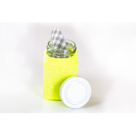 kleines, eckiges Glas mit Baumwolltuch und Stoffüberzug