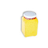 kleines, eckiges Glas mit Baumwolltuch und Stoffüberzug neonorange