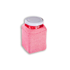 kleines, eckiges Glas mit Baumwolltuch und...